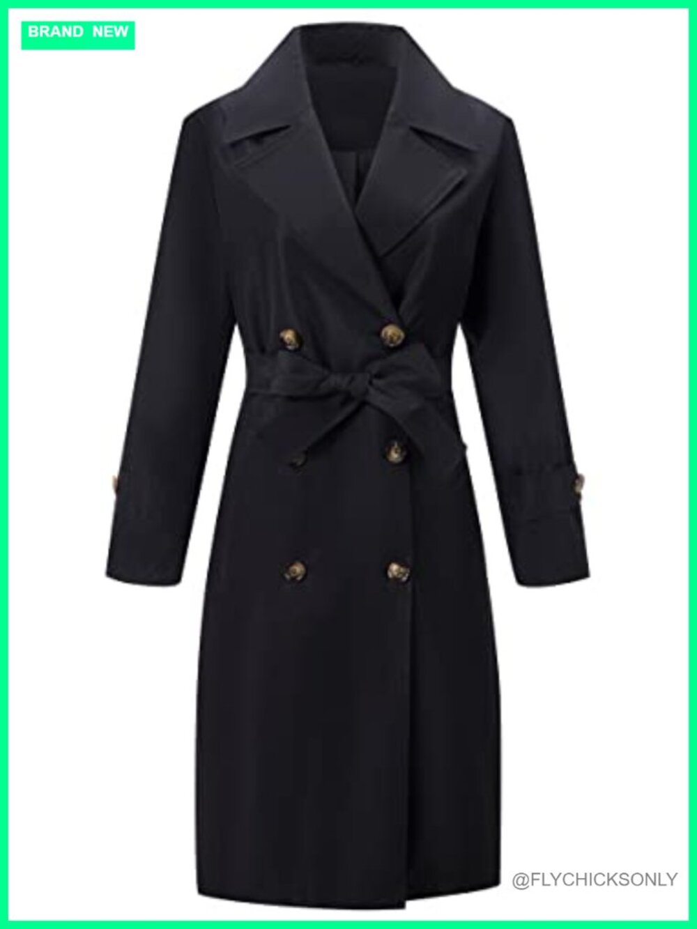 Women's Double-Breasted Trench Coat Water Resistant Belted Long Sleeve
